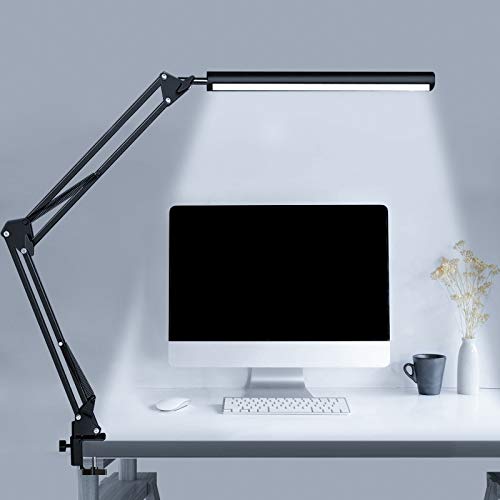 LED Desk Lamp, Swing Arm Desk Light with Clamp, 10W Eye-Caring Table Lamp, Desk Lamps for Home,Office,Work,Study,Reading,Drawing, 3 Lighting Modes & 9 Adjustable Brightness Levels