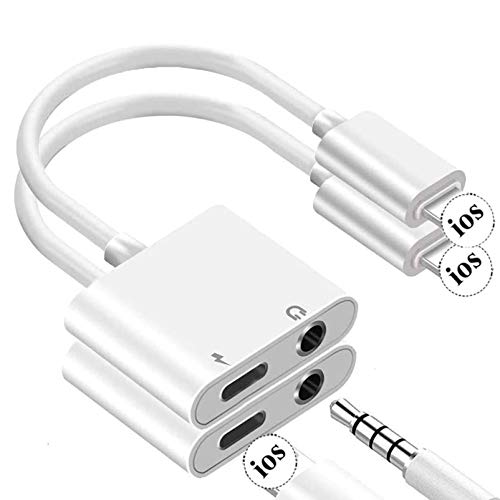 [2 Pack] Headphone Adapter for iPhone,3.5mm Jack Adapter Dual Ports Dongle Charge Jack AUX Audio with iPhone 11/11Pro/11Pro Max/XR/Xs/Xs Max/X/8/8Plus 7/7Plus-T008