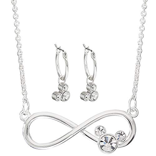 Disney Mickey Mouse Silver Plated Infinity Necklace and Hoop Earring Set; Jewelry for Women