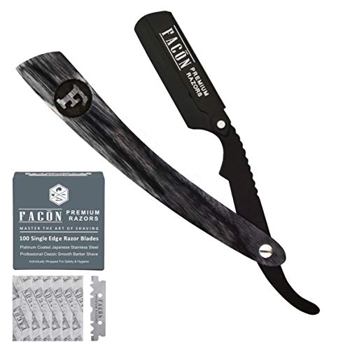 100 BLADES + Facón Professional Wooden Straight Edge Barber Razor - Salon Quality Cut Throat Shavette