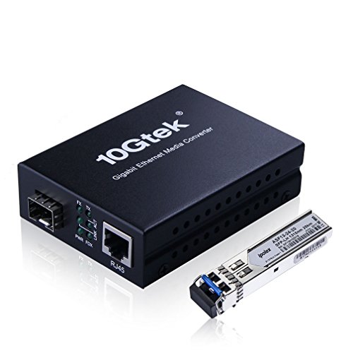 Gigabit Fiber Media Converter Single-Mode LC (SFP LX Transceiver Included), up to 20KM, 10/100/1000Base-Tx to 1000Base-LX