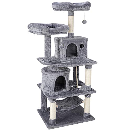 57.1 Inches Multi-Level Cat Tree Tower with Scratching Posts Perch Hammock Pet Furniture Kitten Activity Tower Kitty Play House