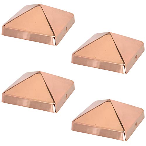 8x8 Copper Pyramid Post Caps (4-Pack) - Extended Lip - Solid Copper - Will Patina Naturally (7-1/2' x 7-1/2') (4, 8x8)
