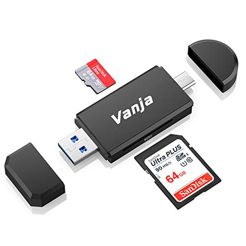 Vanja USB Type C SD Card Reader, USB 3.0 Micro SD Card Reader OTG Adapter for TF, SD, Micro SD, SDXC, SDHC, MMC, RS-MMC, Micro SDXC, Micro SDHC, UHS-I for Mac, Windows, Linux, PC, Laptop