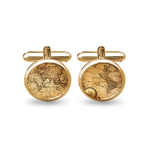 ZUNON World Map Cufflinks Wedding Personalised Gifts for Father Grandfather Dad Tie (World map Cufflinks Gold)