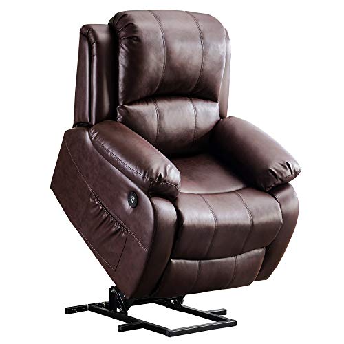 Mcombo Small Sized Electric Power Lift Recliner Chair Sofa with Massage and Heat for Small Elderly People Petite, 3 Positions, 2 Side Pockets, USB Ports, Faux Leather 7409 (Small, Dark Brown)