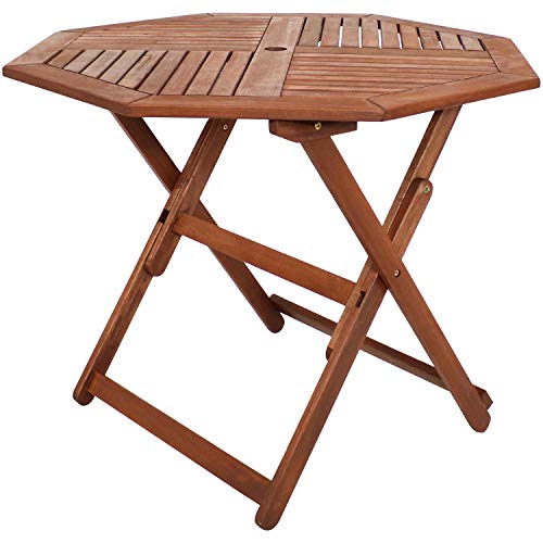 Sunnydaze Meranti Wood Folding Octagon Table with Teak Oil Finish - 35.5-Inch Outdoor Wood Dining Table - Perfect for Camping and Outdoor Entertaining - Ideal for The Backyard, Front Porch and Patio