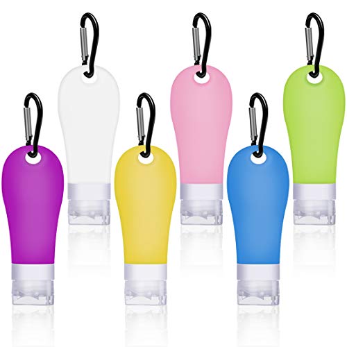 6 Pcs Portable Silicone Travel Bottles with Keychain, 2 oz Travel Sized Refillable Leak Proof Empty Bottles Container, Reusable Bottle with Keychain for Toiletries, Shampoo, Liquid, Cosmetic