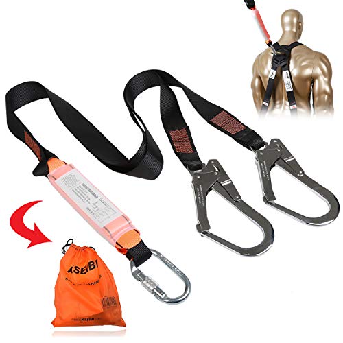 KSEIBI 422006 Single Leg Snap Hook and Two Scaffolding Hook w 6-Foot Internal Shock Lanyard Fall Protection Equipment for Safety Harness