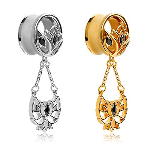 TBOSEN Ear Gauges Gold Plated Dangle Plugs Tunnels For Ears Reamer Hollow Flower Surgical Steel Screw Dilation Piercing Expander Gauge 1/2 inch(12mm)