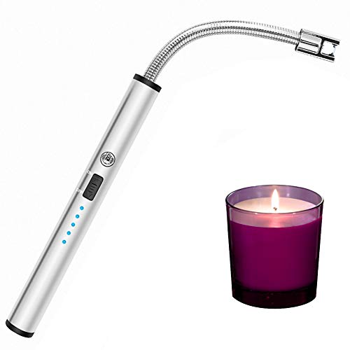 tikysky Candle Lighter, Long Flexible Reusable Arc Lighter USB Rechargeable Windproof Flameless Lighter for Multipurpose Like Candle, Grill, Barbaque,Campefire, Birthday Party, Hiking(Gray Ice)