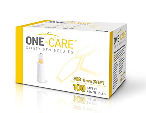 MediVena ONE-CARE Safety Pen Needles, 30G, 8mm, Box of 100, Safe Insulin Injection, Compatible with Most Pen injectors