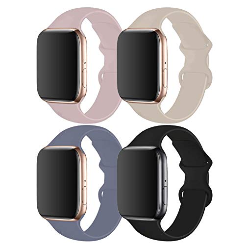 RUOQINI 4 Pack Compatible with Apple Watch Band 38mm 40mm,Sport Silicone Soft Replacement Band Compatible for Apple Watch Series 5/4/3/2/1 [S/M Size -PinkSand/Stone/Lavender Gray/Black]