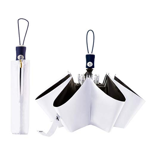 FDJASGY UV Sun Umbrella Compact Folding Travel Umbrella Auto Open Close Compact Folding Rain Umbrellas for Women Men Blocking UV 99.98% White