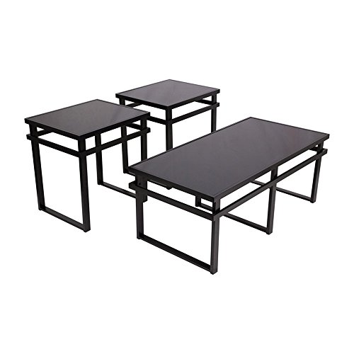 Signature Design by Ashley - Laney Glass Top 3-Piece Occasional Table Set, Black Finish