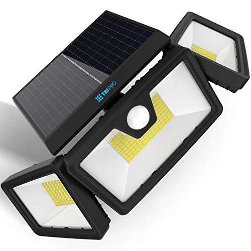 TBI Security Solar Lights Outdoor 216 LED 2200LM - Wireless LED Solar Flood Lights Outdoor Motion Sensor 40ft - Adjustable 355° widest 3 Heads - Spot Lights Solar Powered 2200mah Battery with 3 Modes