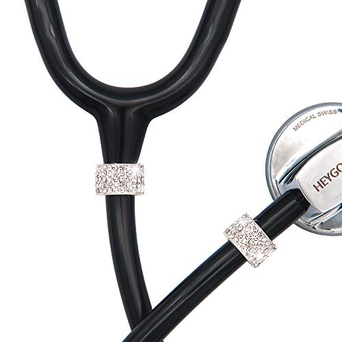 HEYGOO 2 Pack Bling Silvery Stethoscope Charm, Steth Tag Personalized Hospital Nurse Identification