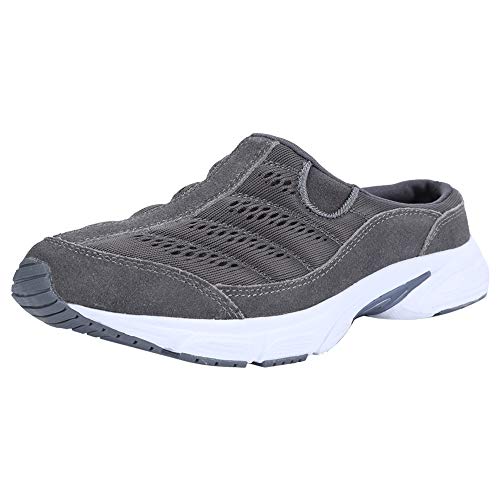 EQUICK Womens Mules and Clogs, Slip on Breathable Casual Sneakers Walking Shoes Women Lightweight Jacquard and Suede Upper,U220BTNX001-dark grey-40