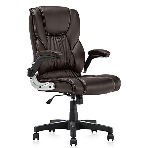 B2C2B Leather Executive Office Chair Brown Ergonomic Computer Desk Chair with Wheels and arms Swivel Task Chair Gaming Chair with Lumbar Support