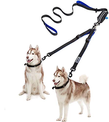 YOUTHINK Double Dog Leash, No Tangle Dog Walking Leash 2 Dogs up to 180lbs, Comfortable Adjustable Dual Padded Handles, Bonus Pet Waste Bag (Double Dog Leash)