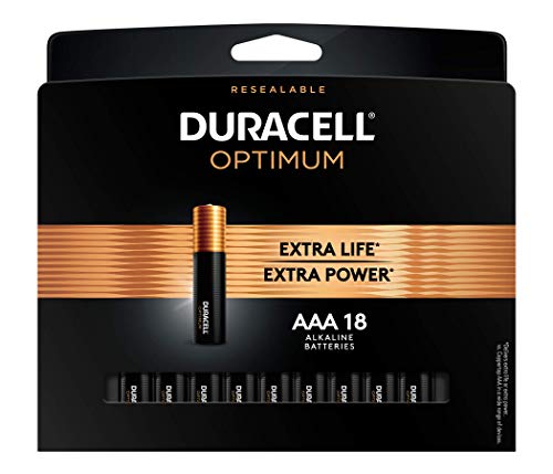 Duracell Optimum AAA Batteries | Lasting Power Triple A Battery | Alkaline AAA Battery Ideal for Household and Office Devices | Resealable Package for Storage, 18 Count (Pack of 1)