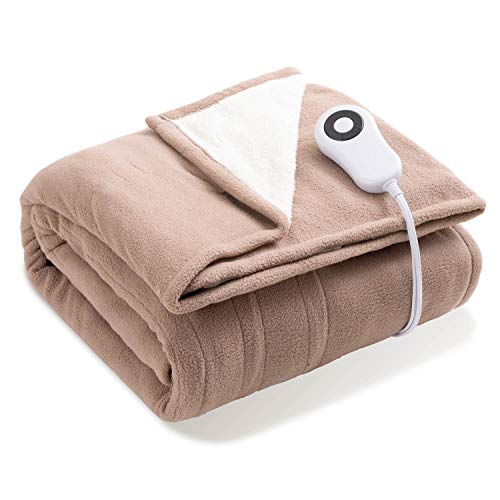 Bedsure Heated Blanket Throw Electric - with 5 Heat Setting, Fast Heating Blanket, 4 H Timer Auto - Off, Super Fuzzy Soft Microfiber Sherpa/Fleece Reversible Throw Blanket, 50 x 60 Inch Beige