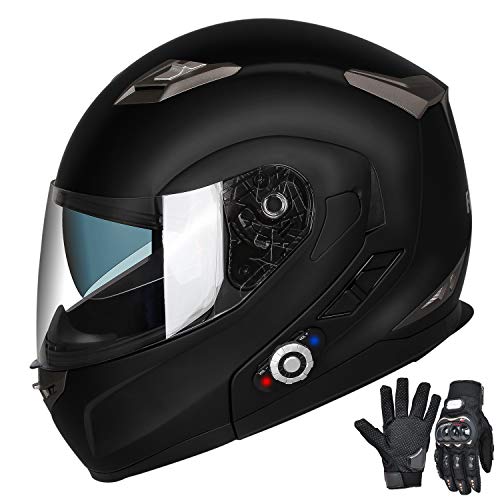 FreedConn Motorcycle Bluetooth Helmets,Bluetooth Integrated Modular Flip up Full Face Motorcycle Helmet,Dual Visor Modular Bluetooth Helmet,Mp3 FM Intercom DOT Approved Helmet (XL,Matte Black)
