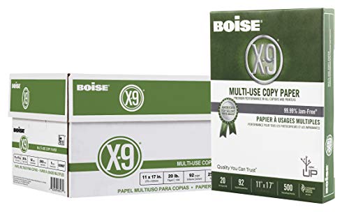 Boise X-9 Multi-Use Copy Paper, 11' x 17' Ledger, 92 Bright White, 20 lb, 5 Ream Carton (2,500 Sheets)