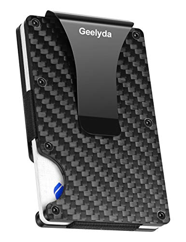 Geelyda Carbon Fiber Wallet Mini Credit Card Holder, RFID Blocking Slim Wallet and Money Clip, Front Pocket Wallets for Men- Minimalist Futuristic Design (Black)