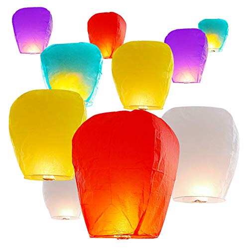 10 Pack Paper Chinese Lanterns, Multicolor Sky Lanterns, 100% Biodegradable Environmentally Paper Lanterns for Summer Beach Visits,Weddings, Birthday Party, Event, Baby Shower, Decor,Hallowmas