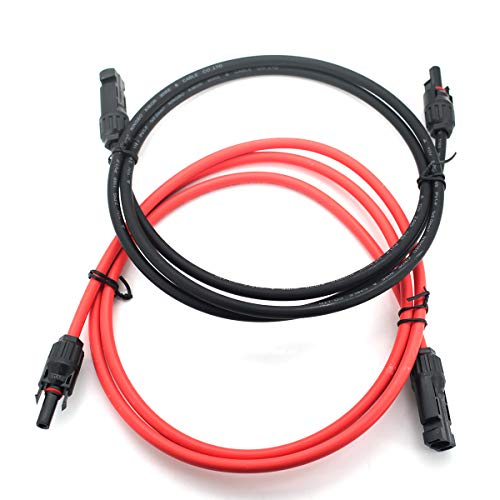 PeakCar Extension Cable 5 Feet Black +5 Feet Red 10AWG (6mm²) with Female and Male Connectors for Solar Panel Adapter and Wind Power Parts and Accessories