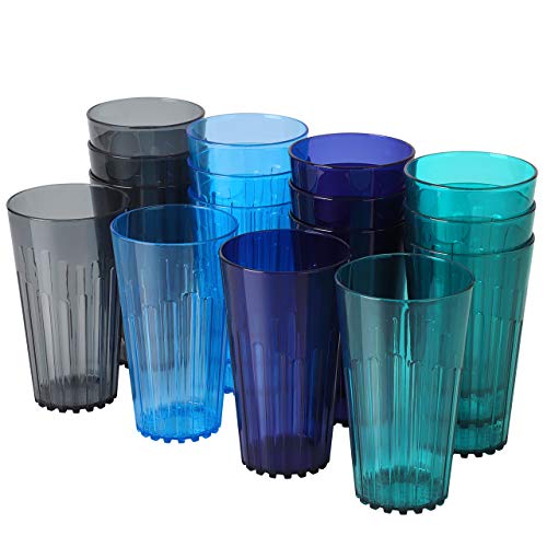 Syntus 16 Pcs Plastic Tumblers, Set of 19 Ounce Break-Resistant Premium Drinking Glasses Restaurant-Quality Beverage Water Cup Sets in 4 Coastal Colors