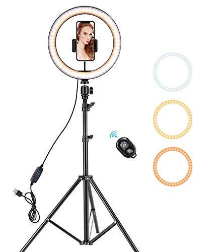 10' Ring Light with Adjustable Tripod Stand & Phone Holder 360° Rotation Angle 3 Light Modes 10 Brightness Level for Live Stream,Makeup,YouTube Video, Streaming, Selfie Photography