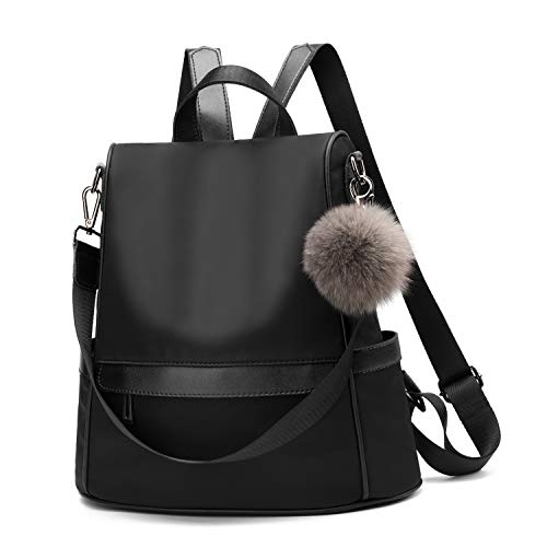 Women Backpack Purse Nylon Anti-theft Fashion Casual Lightweight Travel School Shoulder Bag(Black)