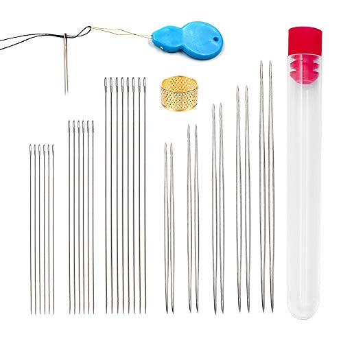 30 Pieces Beading Needles Set 5 Size 10 Pieces Big Eye Needles and 20 Pieces Long Straight Needles with Bottle for Bracelet Necklace Easy Threading