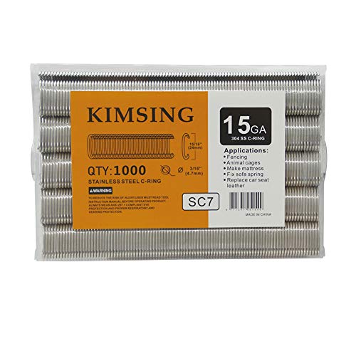 Kimsing SC7 15 Gauge 3/4'' Crown 304SS C Ring Staples C-Rings Hog Rings, Wire Fencing Staples in 304 Stainless Steel, Fasteners for C Ring Gun, Hog Ring Tool, C Ring Plier, 1000 PCS/Pack