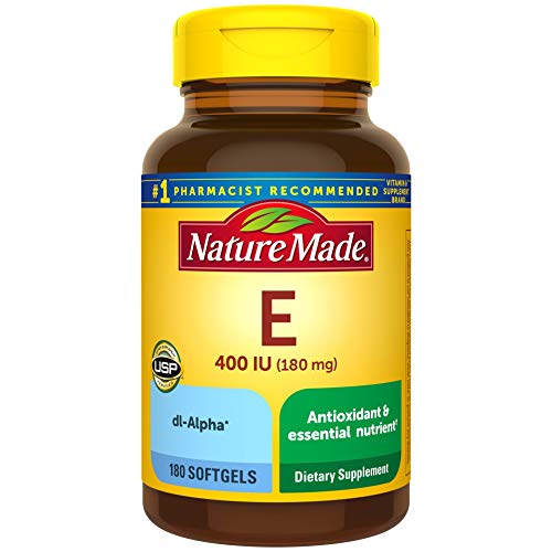 Nature Made Vitamin E 180 mg (400 IU) dl-Alpha Softgels, 180 Count for Antioxidant Support (Packaging May Vary)
