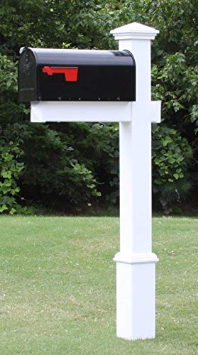 4Ever Products The Homestead Mailbox with Post Included, Black Metal Mailbox with White Vinyl Post Combo, Complete System