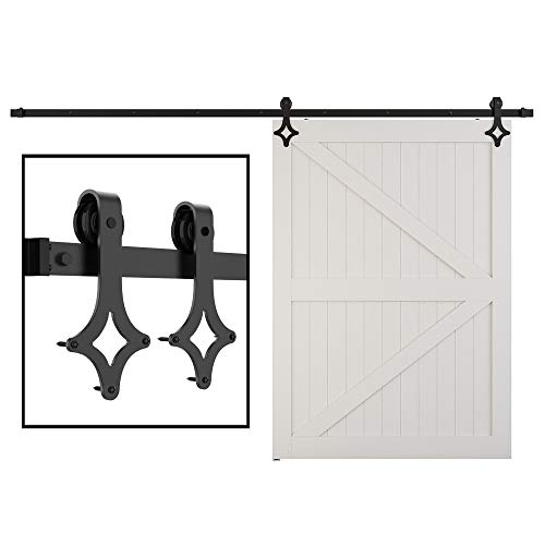 skysen 7.5FT Single Door Sliding Barn Door Hardware Track Kit Black (Rhombic Shape)