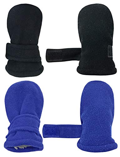 N'Ice Caps Little Kids and Baby Easy-On Sherpa Lined Fleece Mittens - 2 Pair Pack (Royal/Black Pack - Infant No Thumbs, 6-18 Months)