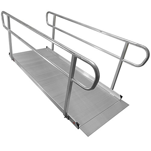 8' Aluminum Wheelchair Entry Ramp & Handrails Solid Surface Scooter Mobility Access