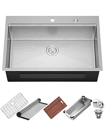 X Home Drop in Kitchen Sink, 33 x 22 Inch Stainless Steel Sink, 16 Gauge Topmount Workstation Sink, Single Bowl with All Sink Accessories