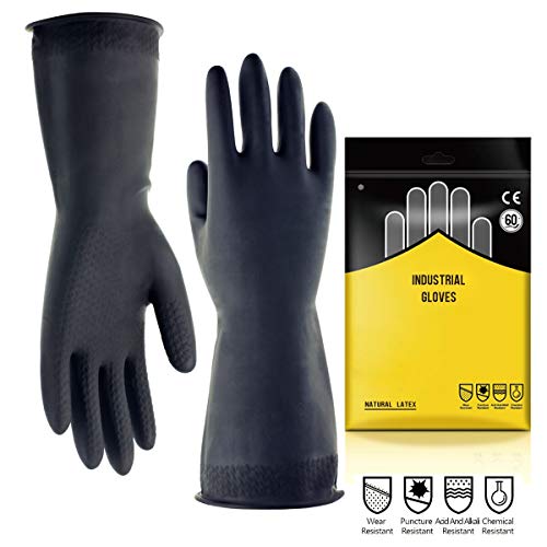 Chemical Resistant Gloves,Safety Work Cleaning Protective Heavy Duty Industrial Gloves,Natural Latex 12.2' Length Black 1 Pair Size M (Medium)
