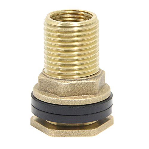 Bulkhead Fitting, 3/8' Female 1/2' Male Brass Water Tanks Connector with 2 Rubber Ring RFAdapter for Rain Barrels