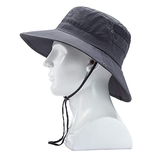 Wide Brim Sun Hat - UV Protection Fishing Hat, Waterproof Boonie Bucket Hat, Outdoor Hiking Safari Summer Hat for Men/Women Dark Grey