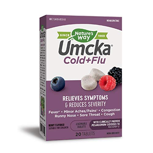 Nature's Way Umcka Cold+Flu Multi-Action Non-Drowsy, Berry Flavored, 20 Chewables