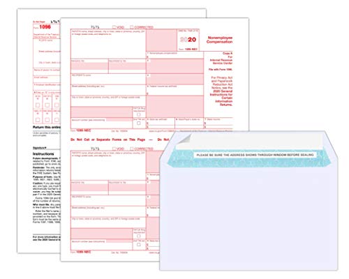 (2020) 1099 NEC Tax Form (4 Part) Kit for 50 Employees with Self-Seal Envelopes Designed for QuickBooks and Accounting Software