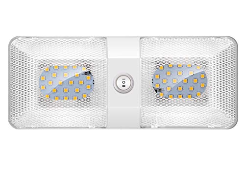 BlueFire 1 Pack Upgraded Super Bright DC 12V Led RV Ceiling Double Dome Light RV Interior Lighting Trailer Camper RV Lights Interior with ON/Off Switch for Trailer Camper Car RV Boat (Natural White)