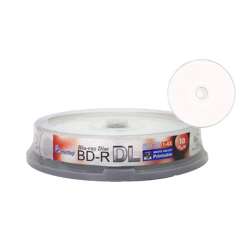 Smart Buy 10 Pack Bd-r Dl Printable White Inkjet 50gb 6X Blu-ray Double Layer Recordable Disc Blank Data Video Media 10-Discs Spindle