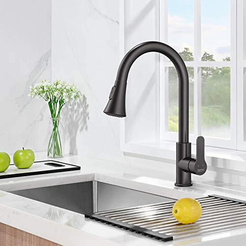 AMAZING FORCE Matte Black Kitchen Faucet Pull Down Kitchen Faucets Stainless Steel Kitchen Faucet with Pull Down Sprayer Modern Single Handle Kitchen Faucet Mixer Tap